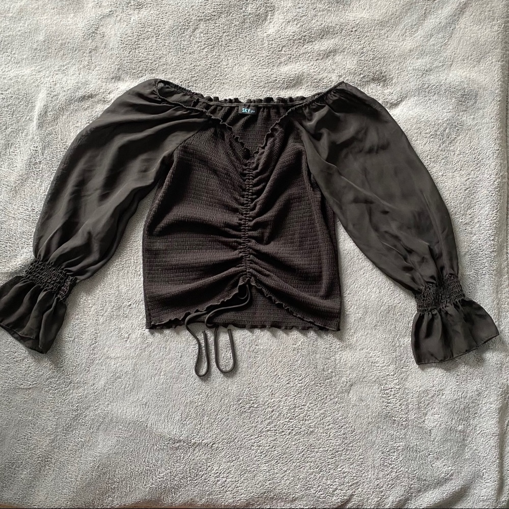 Off Shoulder Ruffle Hem Tie Front Top
